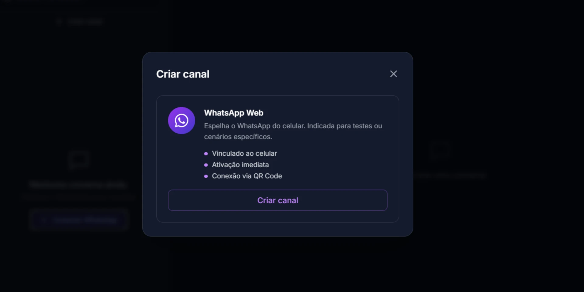 Criação de canal WhatsApp na Synco